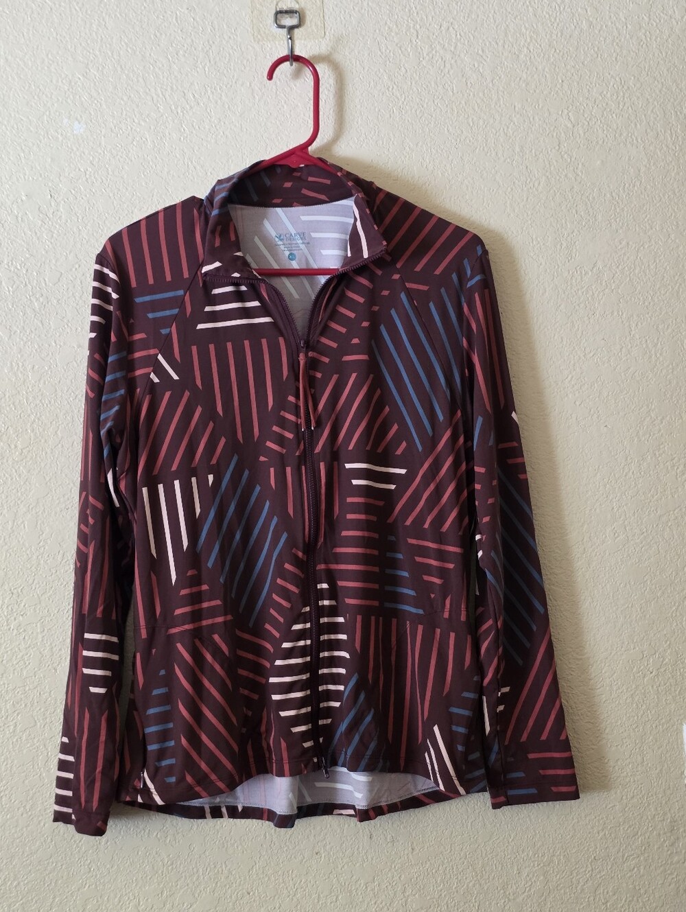 Carve Designs Burgundy Top with Blue and Pink Stripes